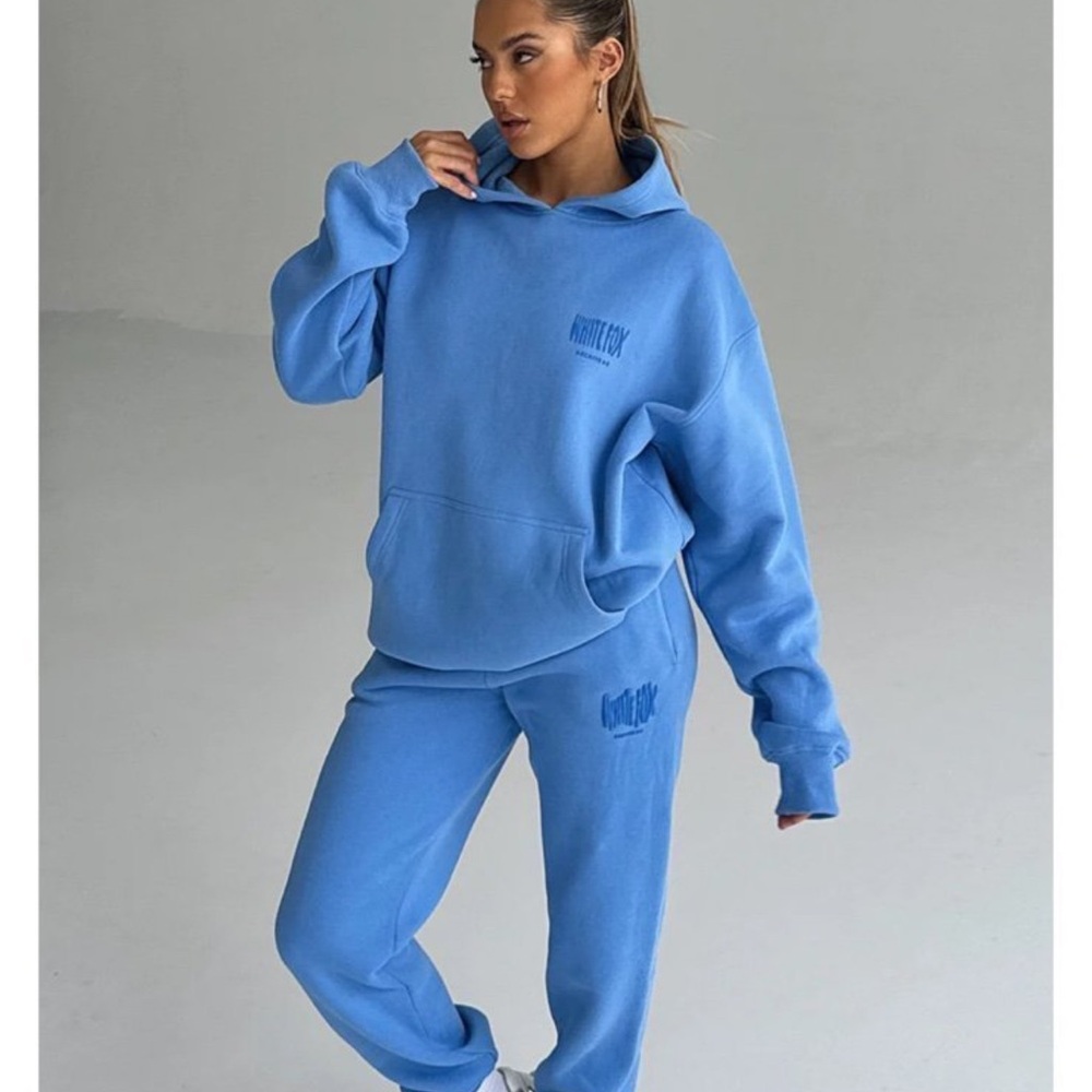 Blue White Fox Hoodie and Sweatpants Set